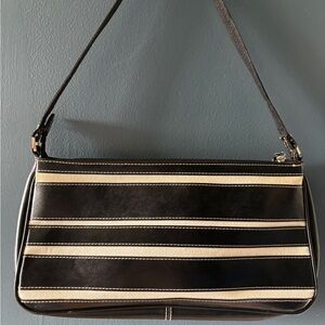 Liz Claiborne Black and Cream Striped Shoulder Bag